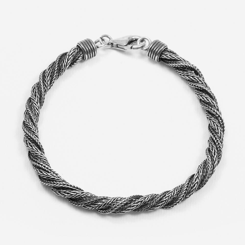 Bracciale treccia ritorta argento brunito lucido Nove25 - NOVE25