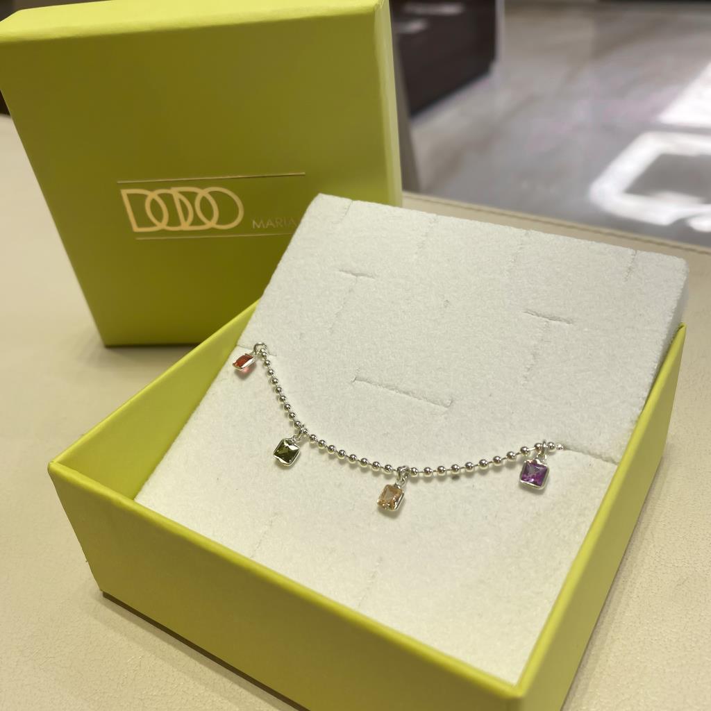  Bracciale Dodo Mariani pallini 5 ciondoli zirconi colorati 18cm - DODO MARIANI