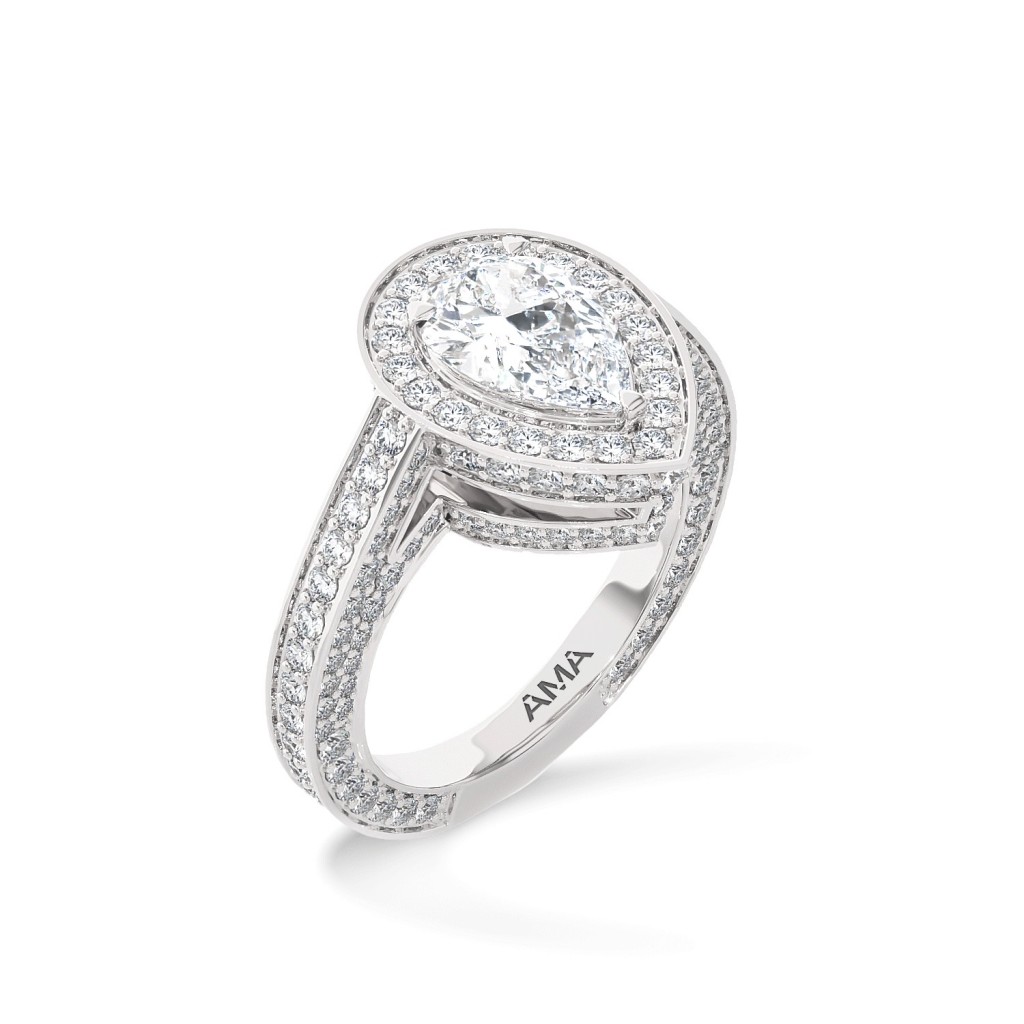 Anello Halo oro bianco diamanti 2,53 Carati Lab-Grown - misura 11