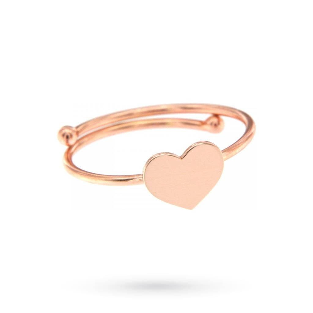 Adjustable ring with heart in silver with rose gold plating - MAMAN ET SOPHIE