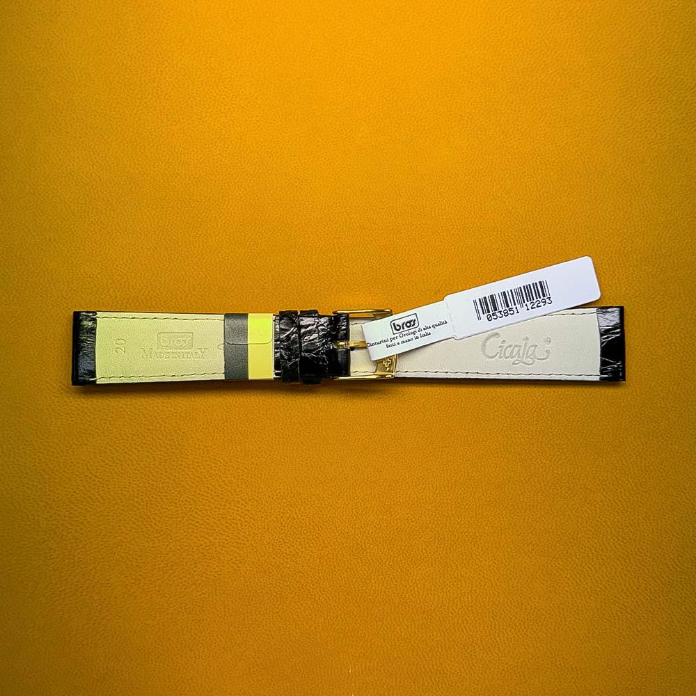  Cinturino coccodrillo nero lucido 20-16mm fibbia dorata - BROS