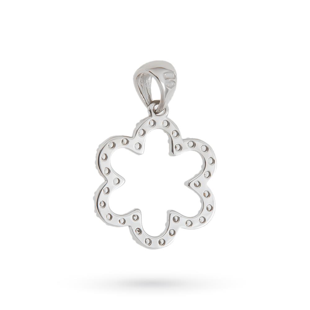 Ciondolo fiore oro bianco 18kt zirconi bianchi - LUSSO ITALIANO