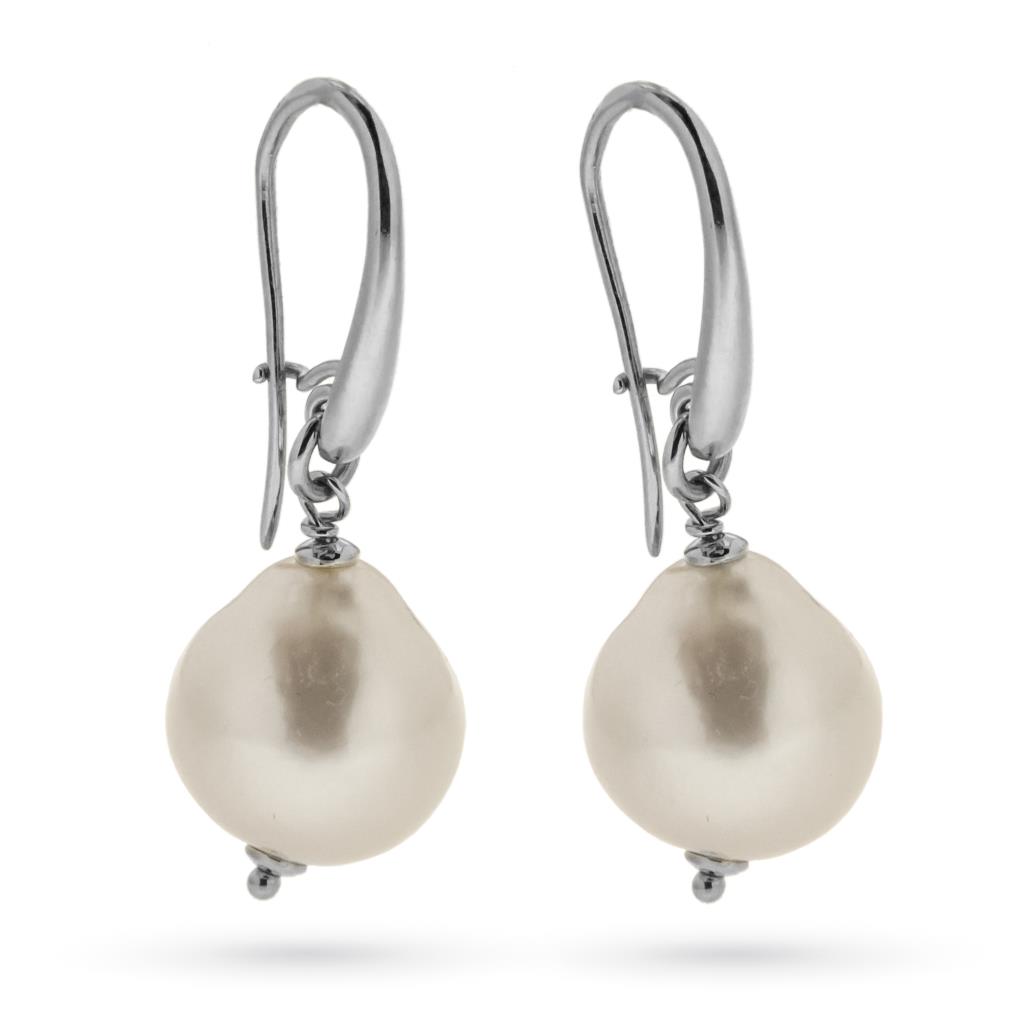 Orecchini pendenti con perla barocca in oro bianco 18kt - LUSSO ITALIANO