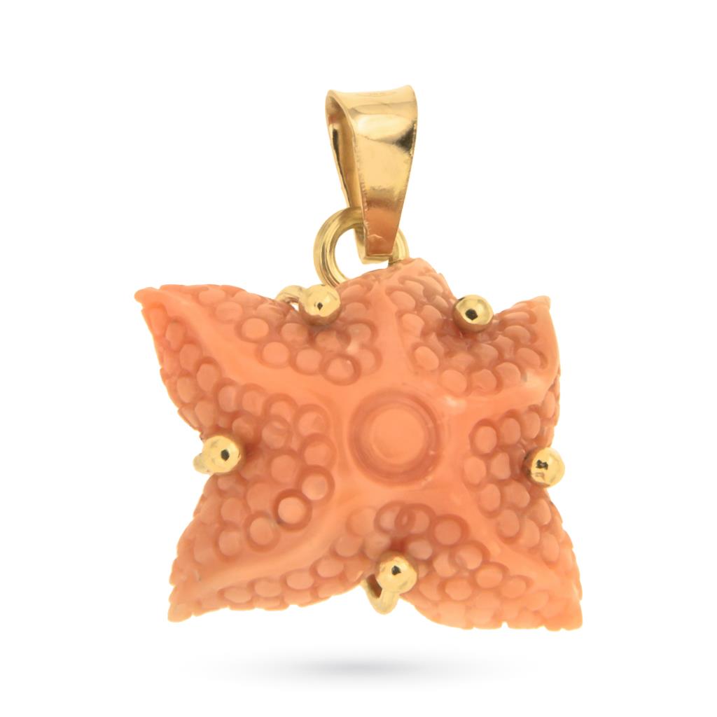 Rose coral starfish charm hand engraved and yellow gold - LUSSO ITALIANO
