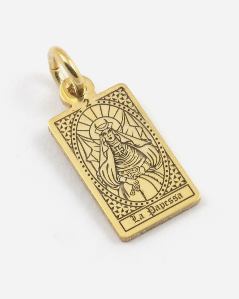 Ciondolo Carta Tarocchi La Papessa in argento dorato Grande