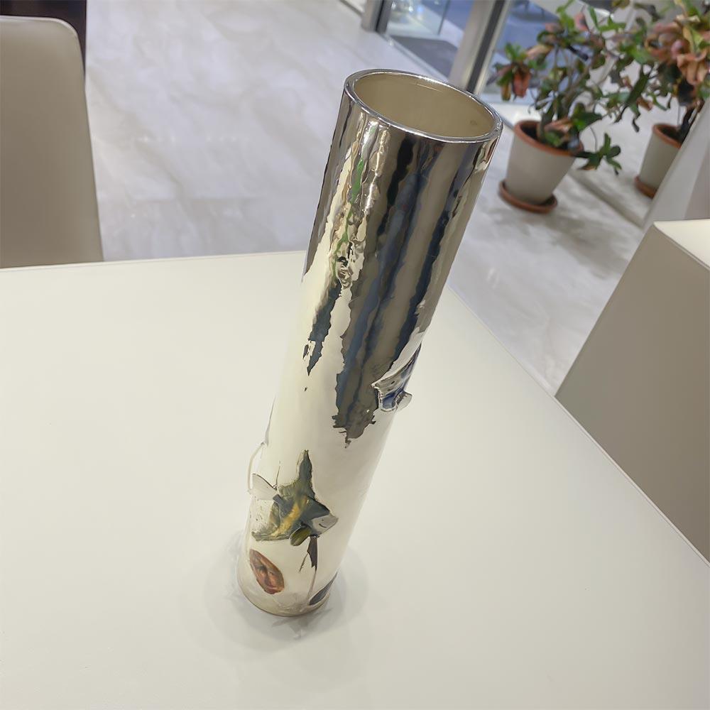  Vaso alto argento Acquario fondale pesci smaltati - ITALO GORI