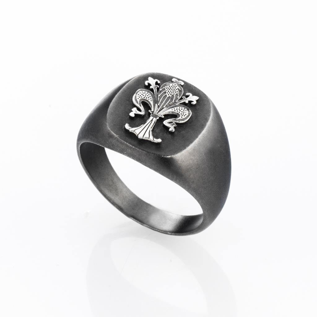Black silver ring with Lily Marcello Pane Chevalier Collection - MARCELLO PANE