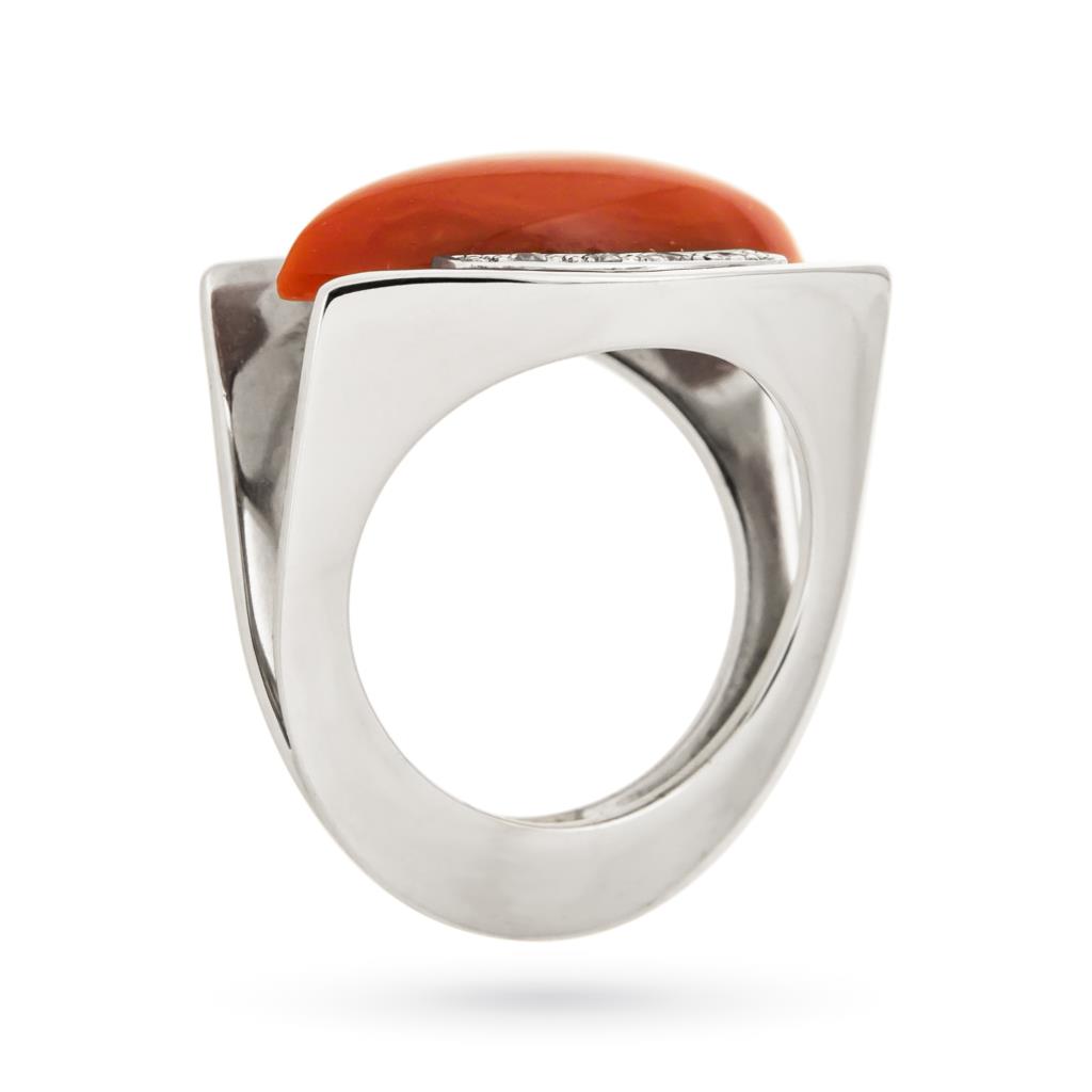  Anello corallo rosso oro bianco diamanti 0,24ct - ASCIONE