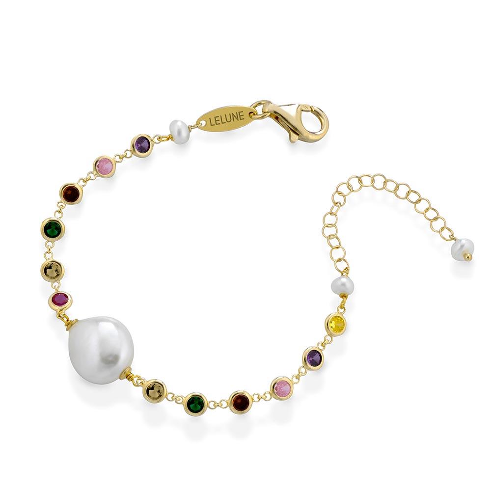 Bracciale argento rosa perla centrale e zirconi multicolor - GLAMOUR