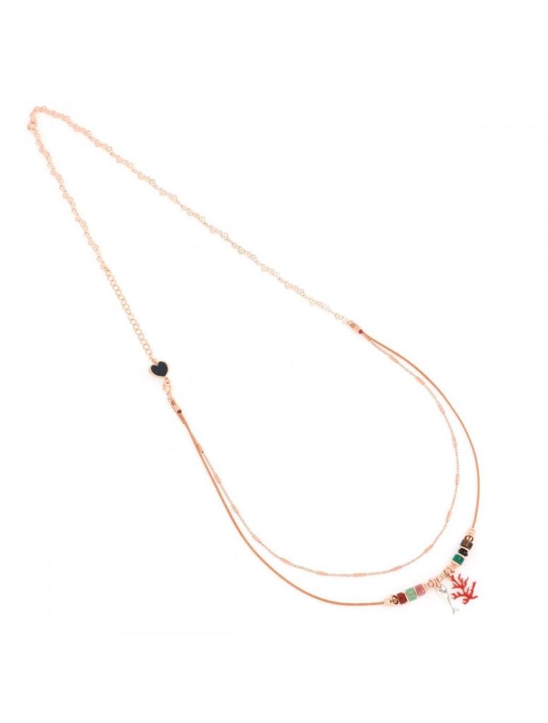 Maman et Sophie double necklace in silver coral and stones - MAMAN ET SOPHIE
