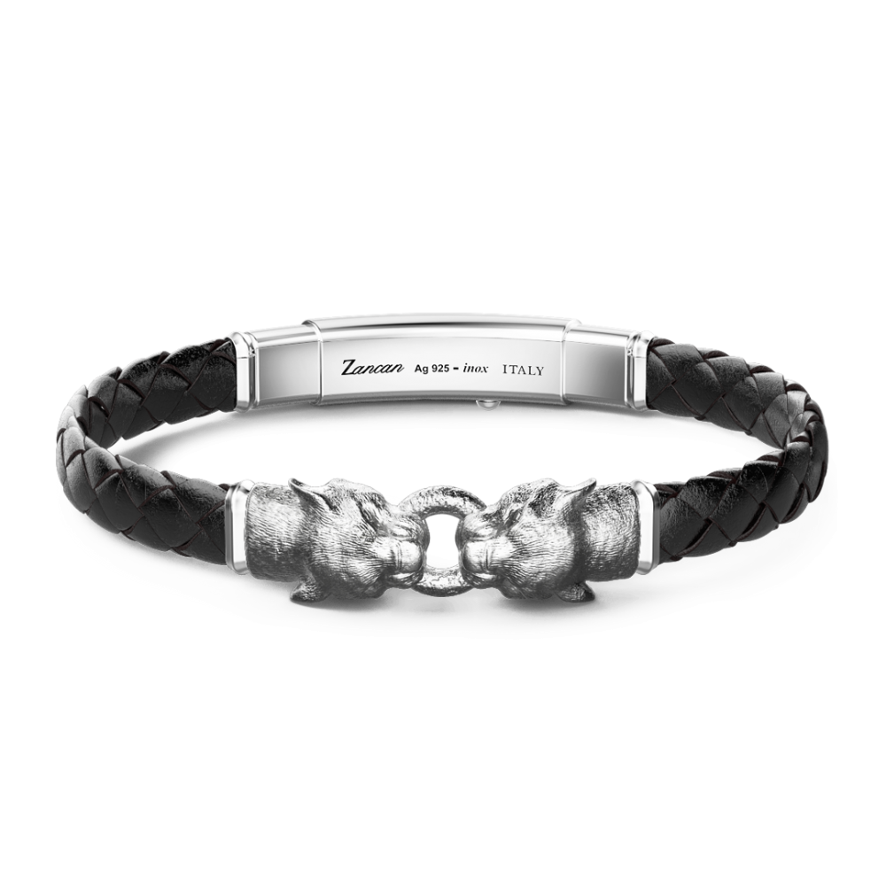 Zancan EXB952-NE black leather silver bracelet - ZANCAN