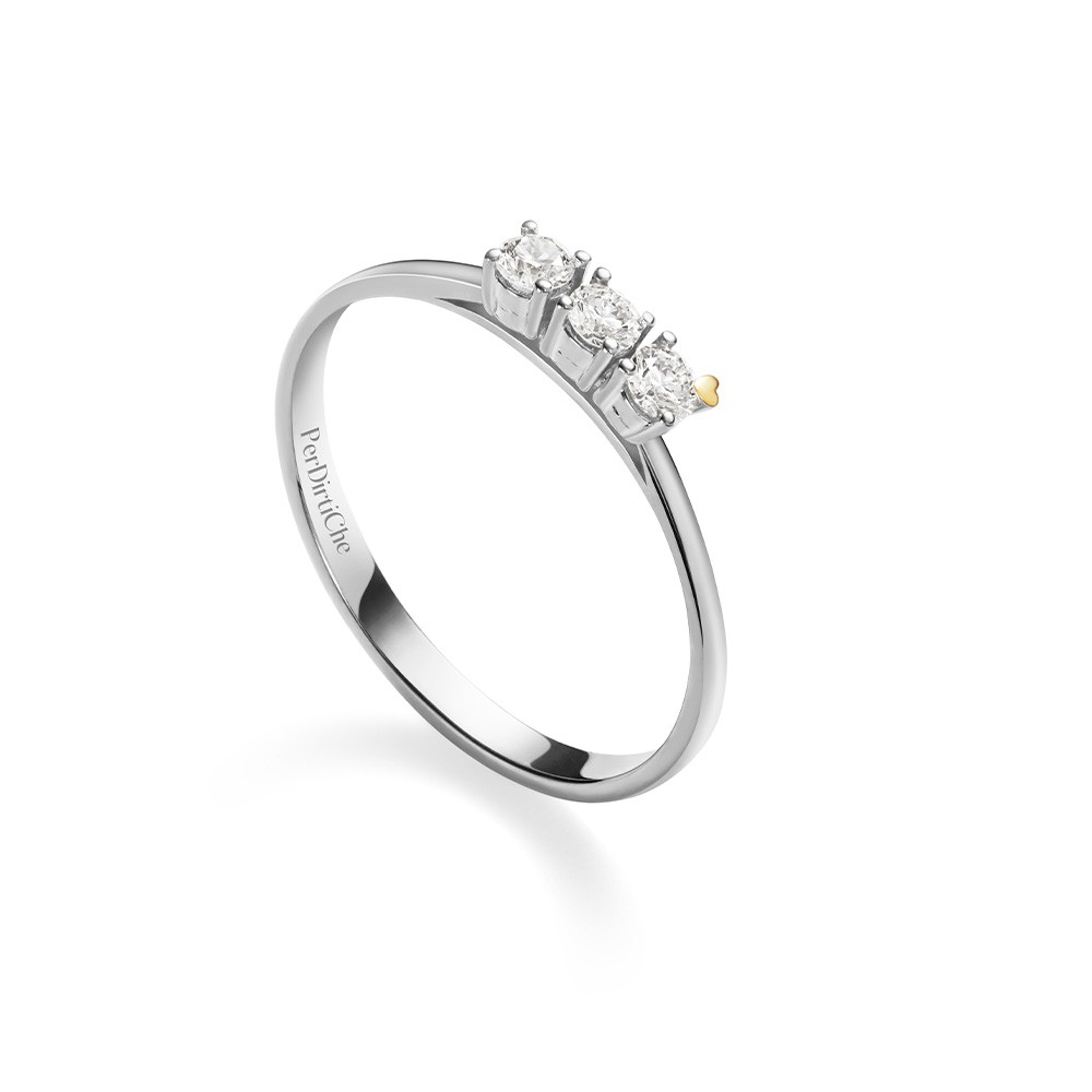 Anello trilogy oro bianco cuore giallo  0,25 ct - PER DIRTI CHE