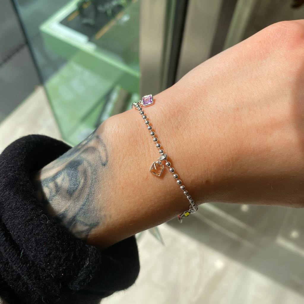  Bracciale Dodo Mariani pallini 5 ciondoli zirconi colorati 18cm - DODO MARIANI