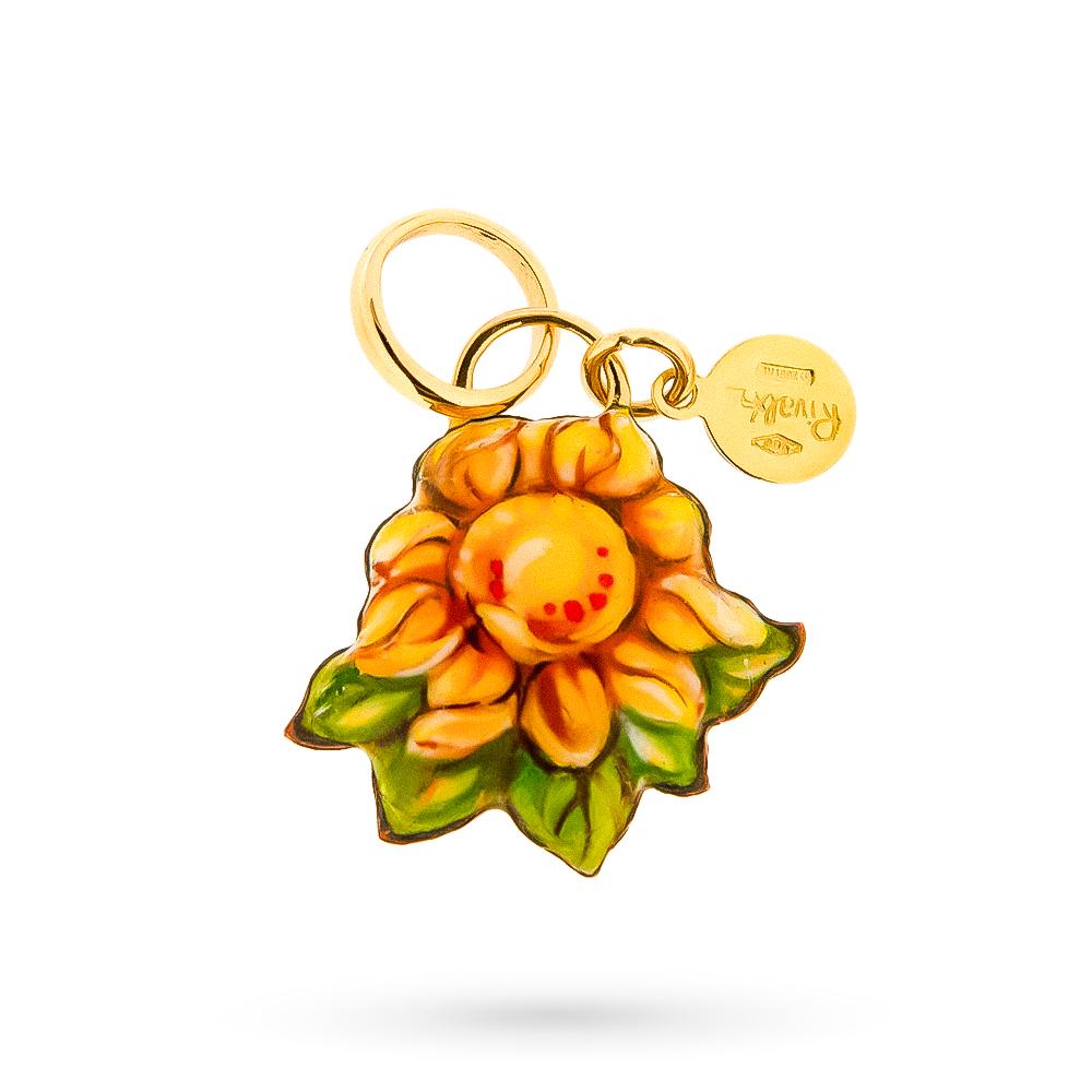 Gold and copper Rivalta pendant with enamelled sunflower - GABRIELLA RIVALTA