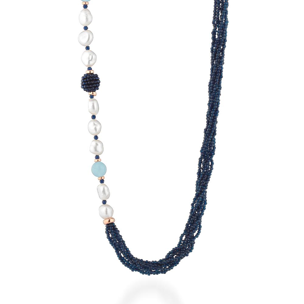  Glamor necklace LGNK531.2 silver pearls blue jade spinels 90cm - GLAMOUR