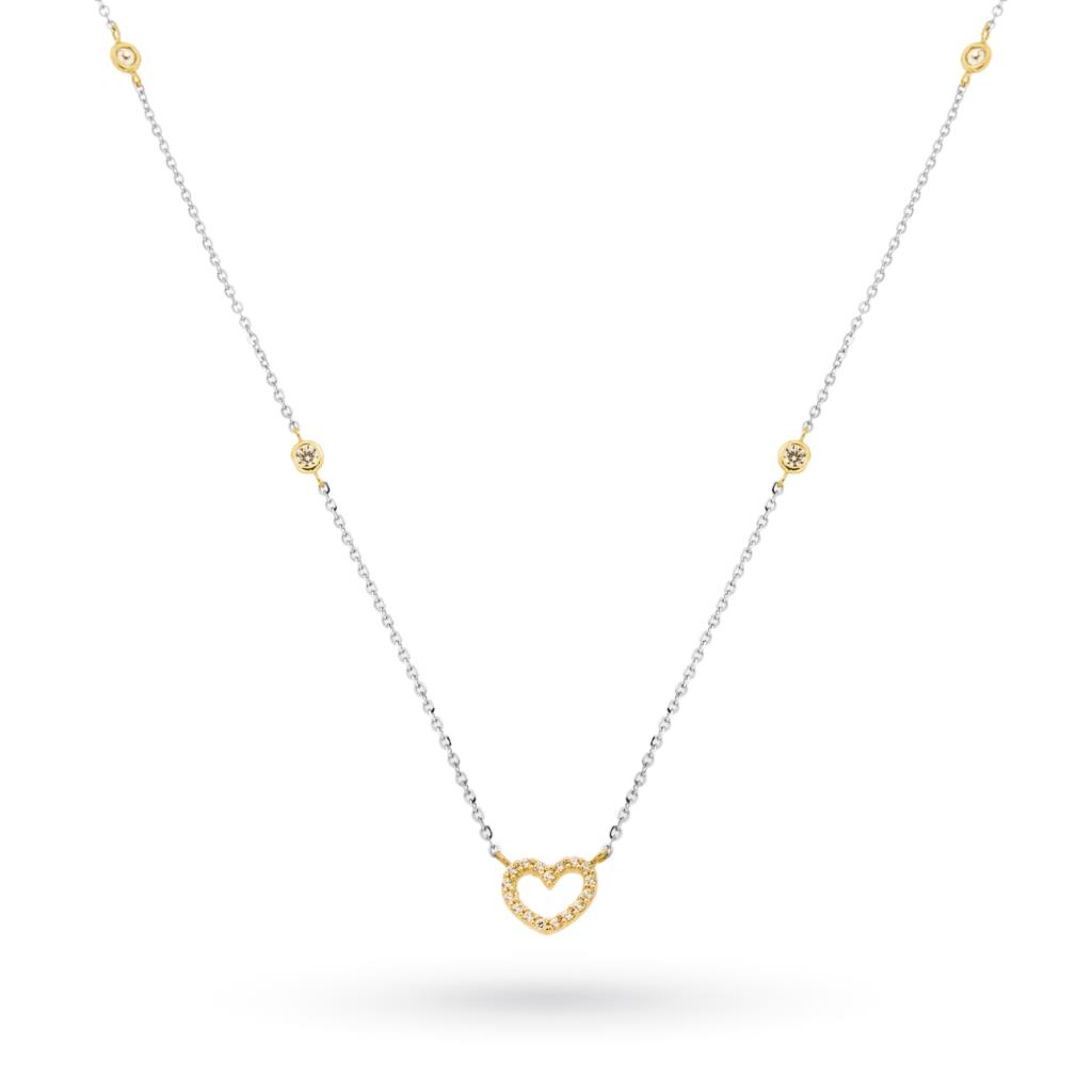 Collana tiffany in oro giallo e bianco con cuore di zirconi - LUSSO ITALIANO