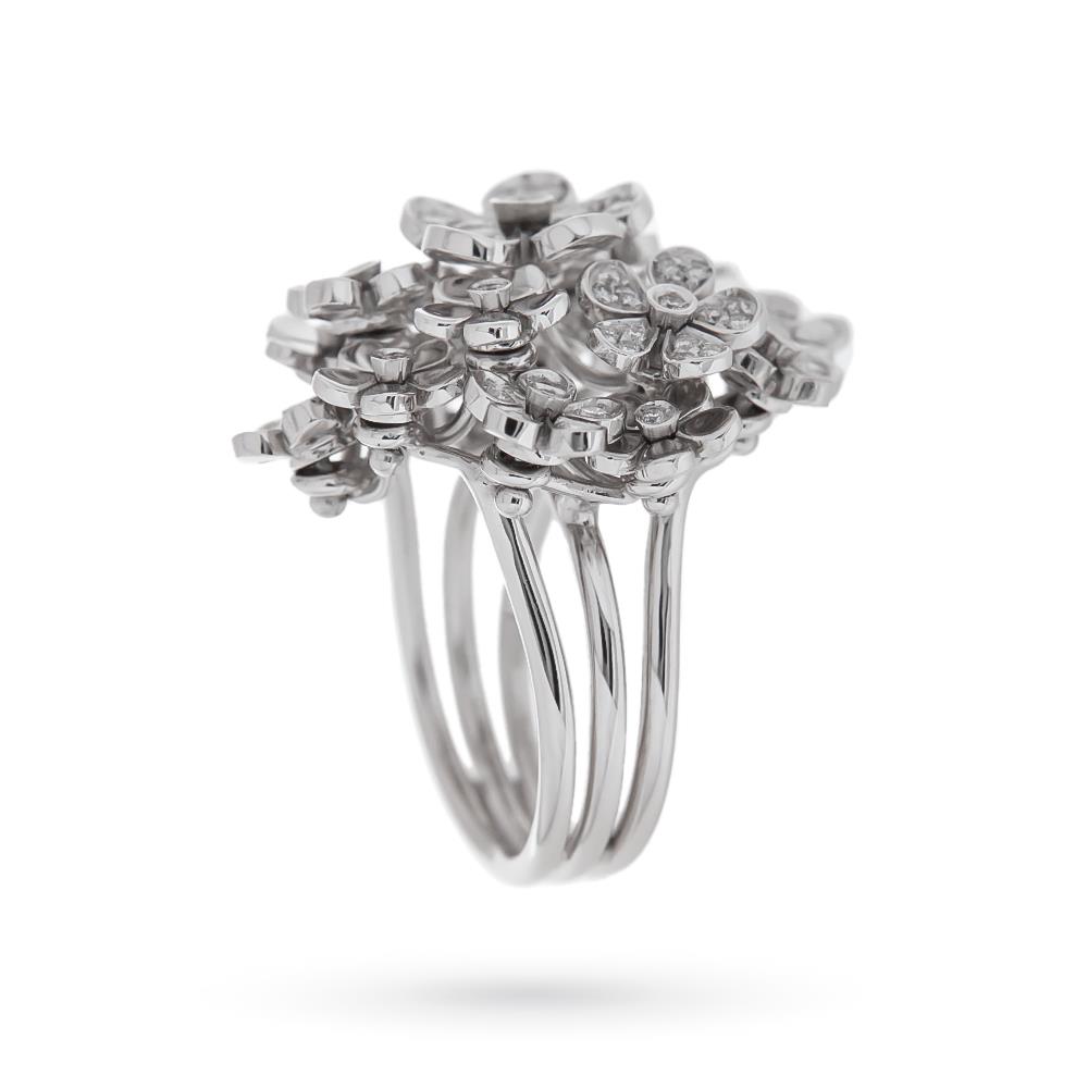 Anello bouquet fiori oro bianco diamanti 0,70ct - LUSSO ITALIANO