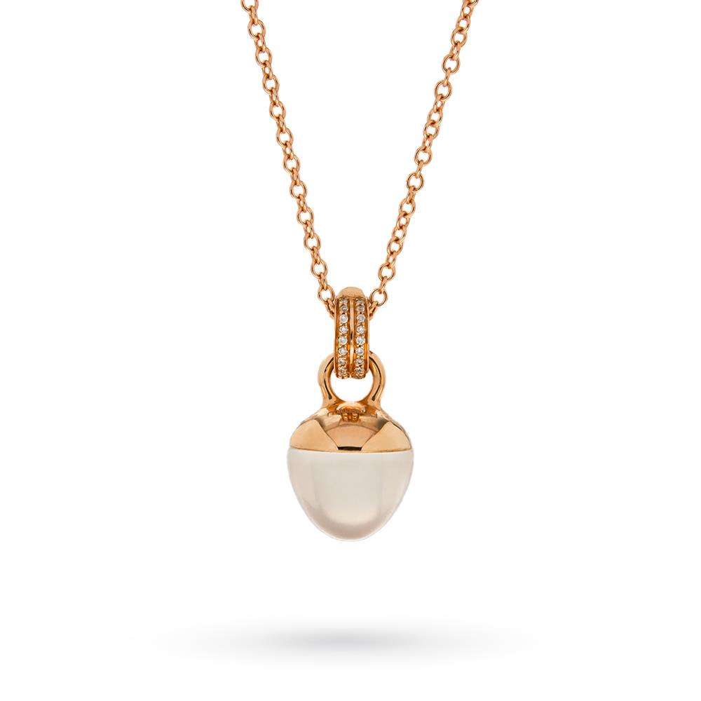 Rose gold diamond quartz acorn pendant necklace 42cm - LUSSO ITALIANO