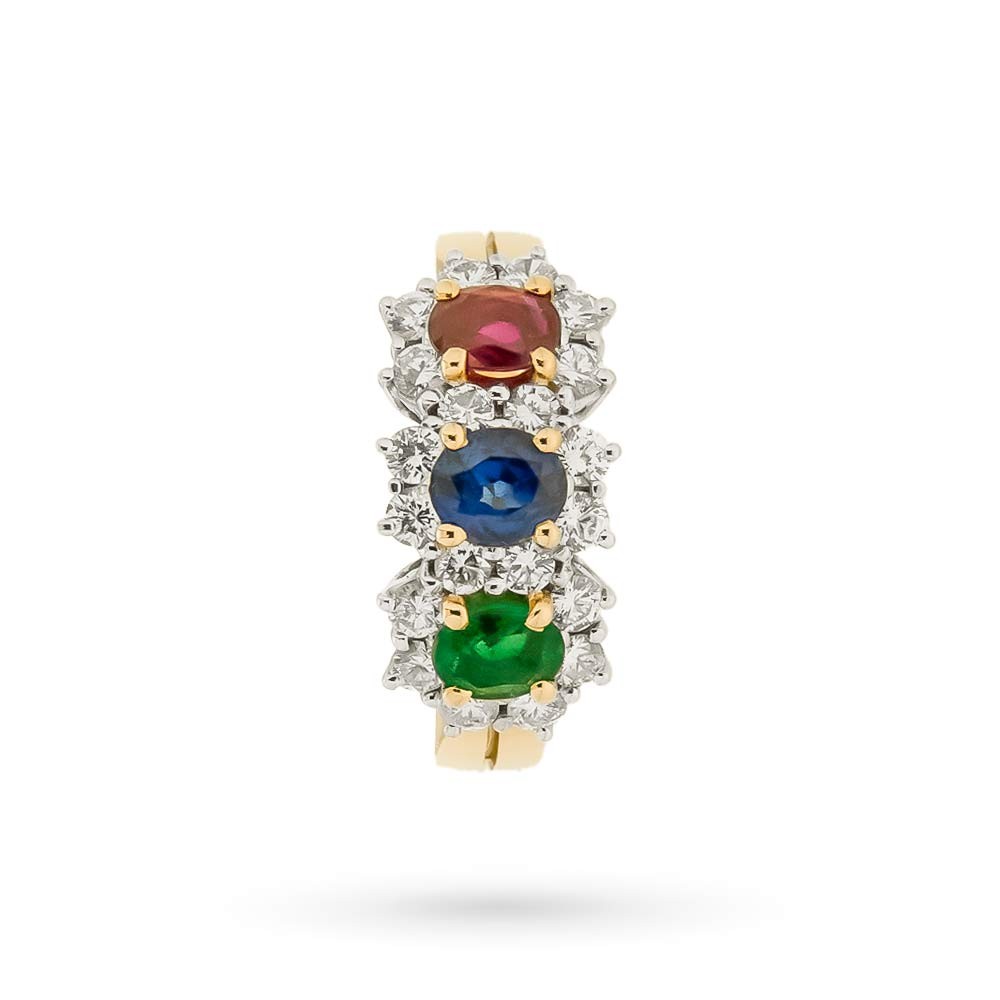  Anello oro giallo con rubino, smeraldo, zaffiro e diamanti - LUSSO ITALIANO