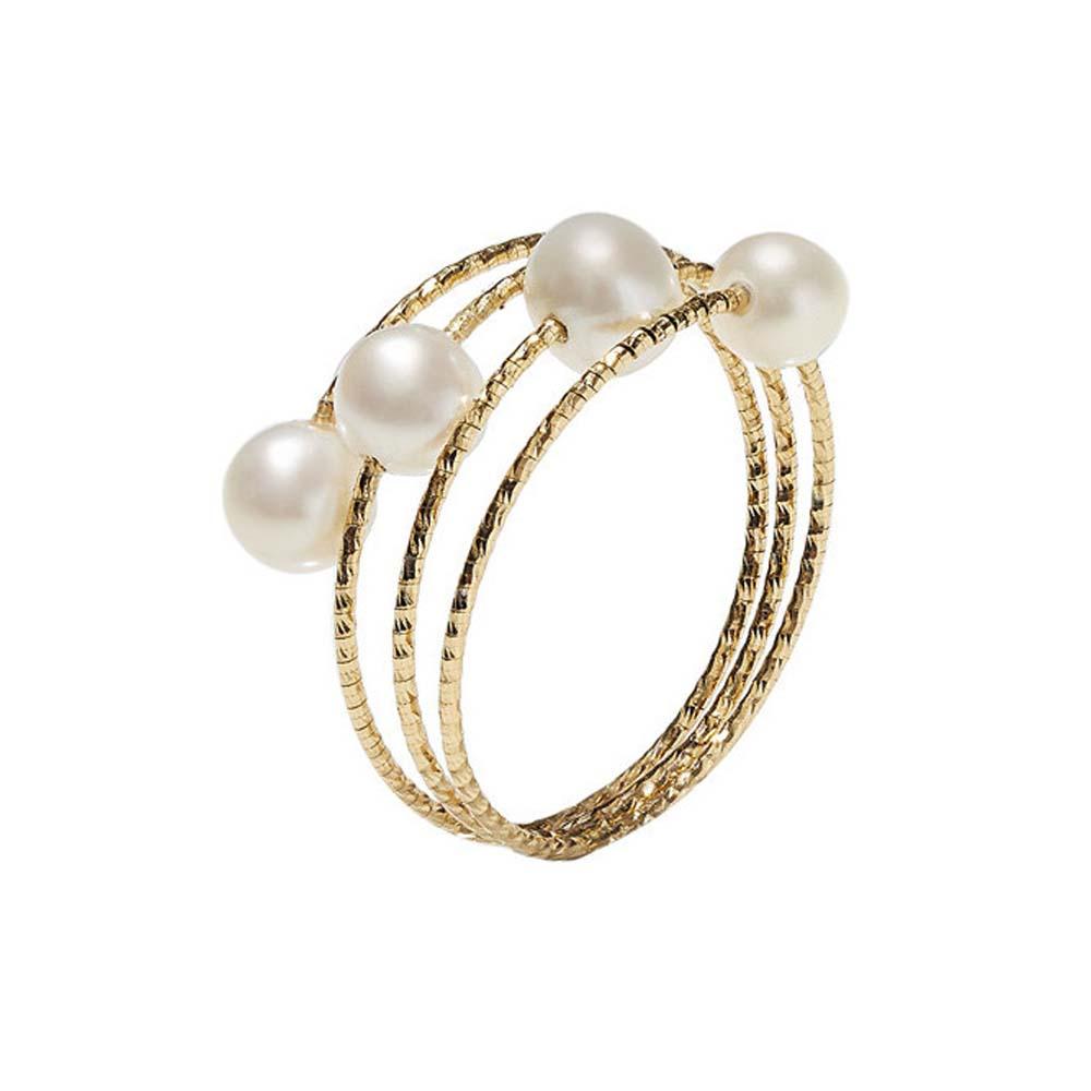 Yellow Gold Wire Ring 4 &Oslash; 4mm Pearls MagicWire Size 10 ITA - MAGICWIRE