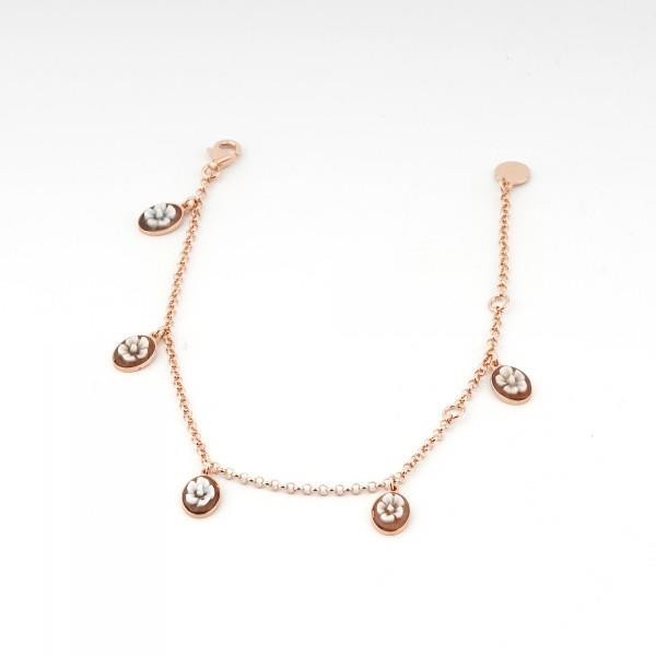 Italian Cameo Bracelet in Pink Silver with Pendant Cameos