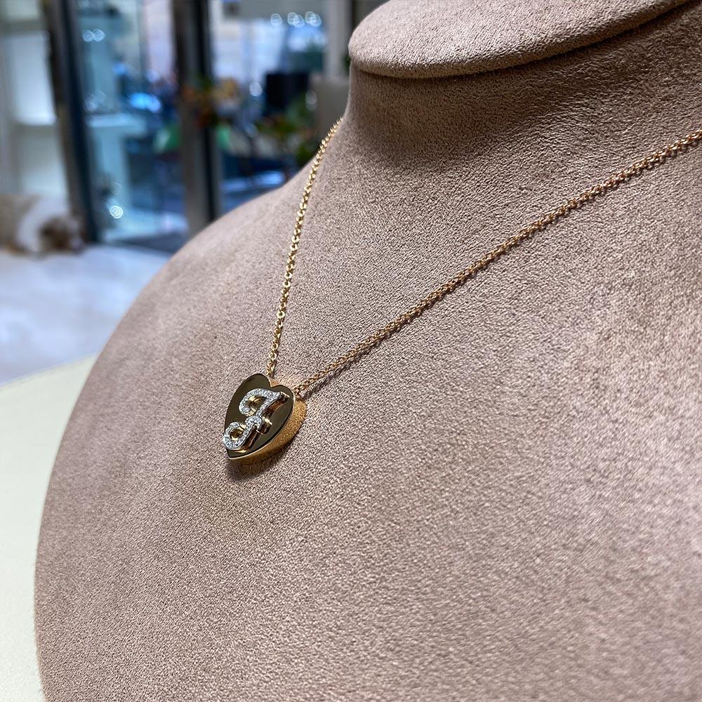  18kt rose gold necklace heart diamonds letter 0,16ct - ORO TREND