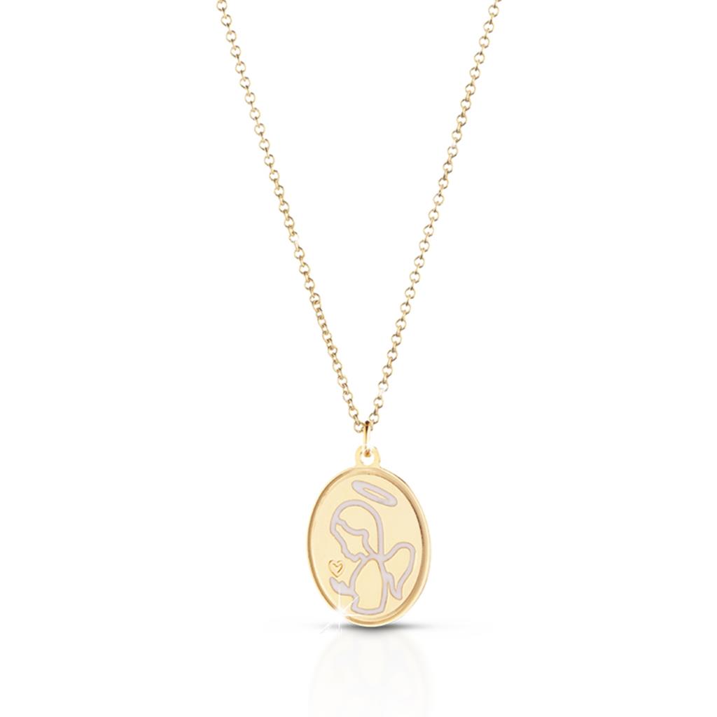 9kt yellow gold necklace with angel charm and engraved heart - LE BEBE