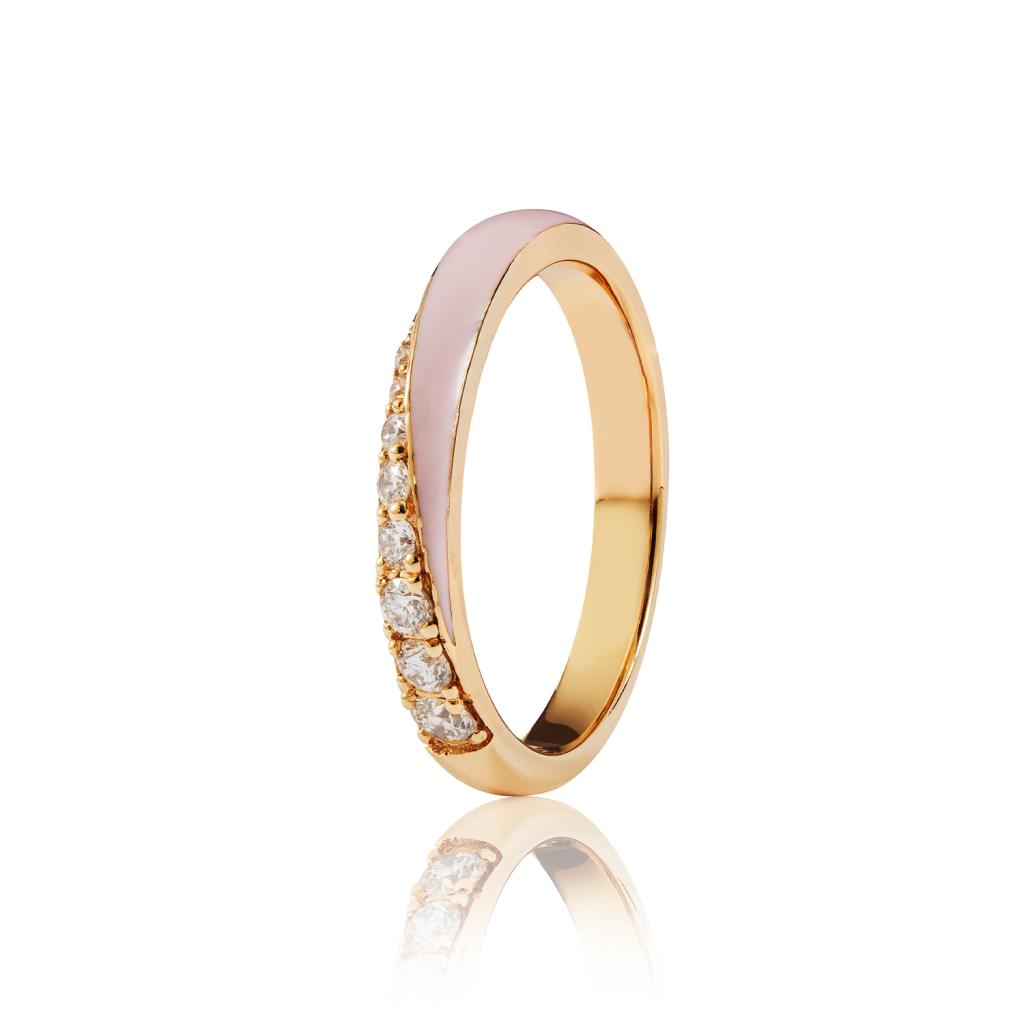 Yellow gold ring, pink enamel and 0.22 ct diamonds - RF JEWELS