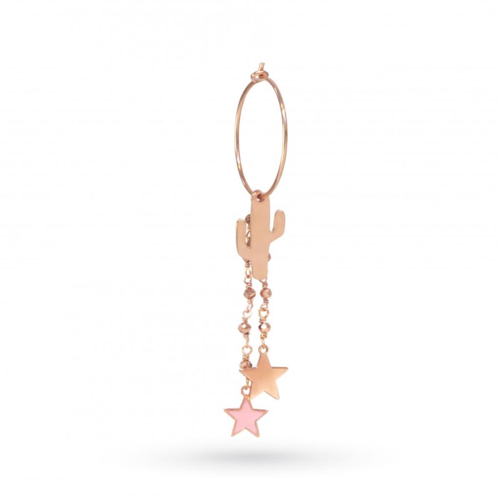 Orecchino cerchio singolo con cactus e stelline pendenti in argento 925 - MAMAN ET SOPHIE