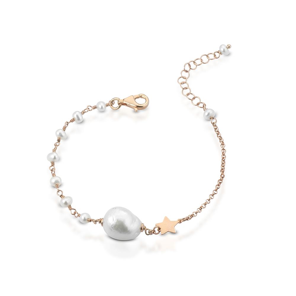 Baroque pearl bracelet with pink silver star beads - GLAMOUR