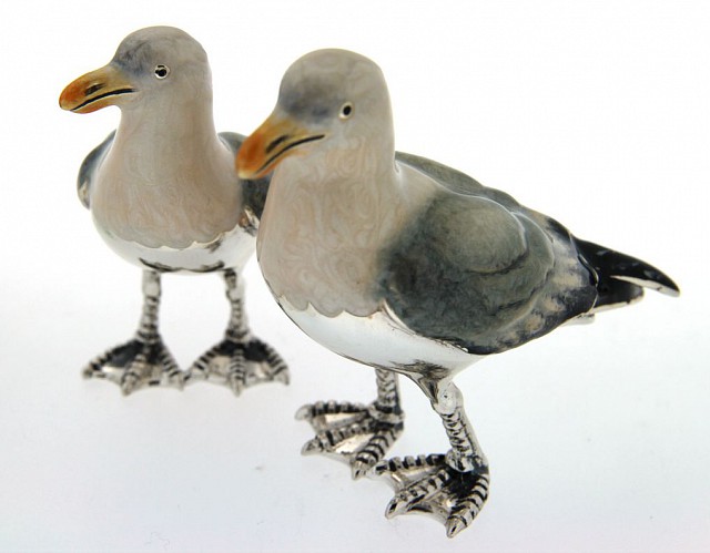  Seagull ornament in silver and enamel L size - SATURNO