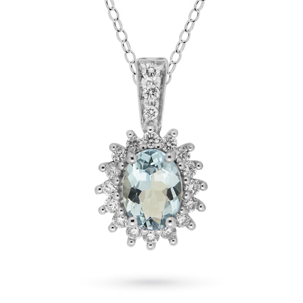 18kt white gold necklace with 0,60ct seawater and diamonds 0,22ct  - CICALA