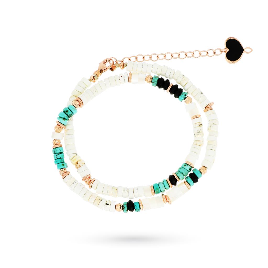 Double bracelet in colored aulite and pink silver - MAMAN ET SOPHIE