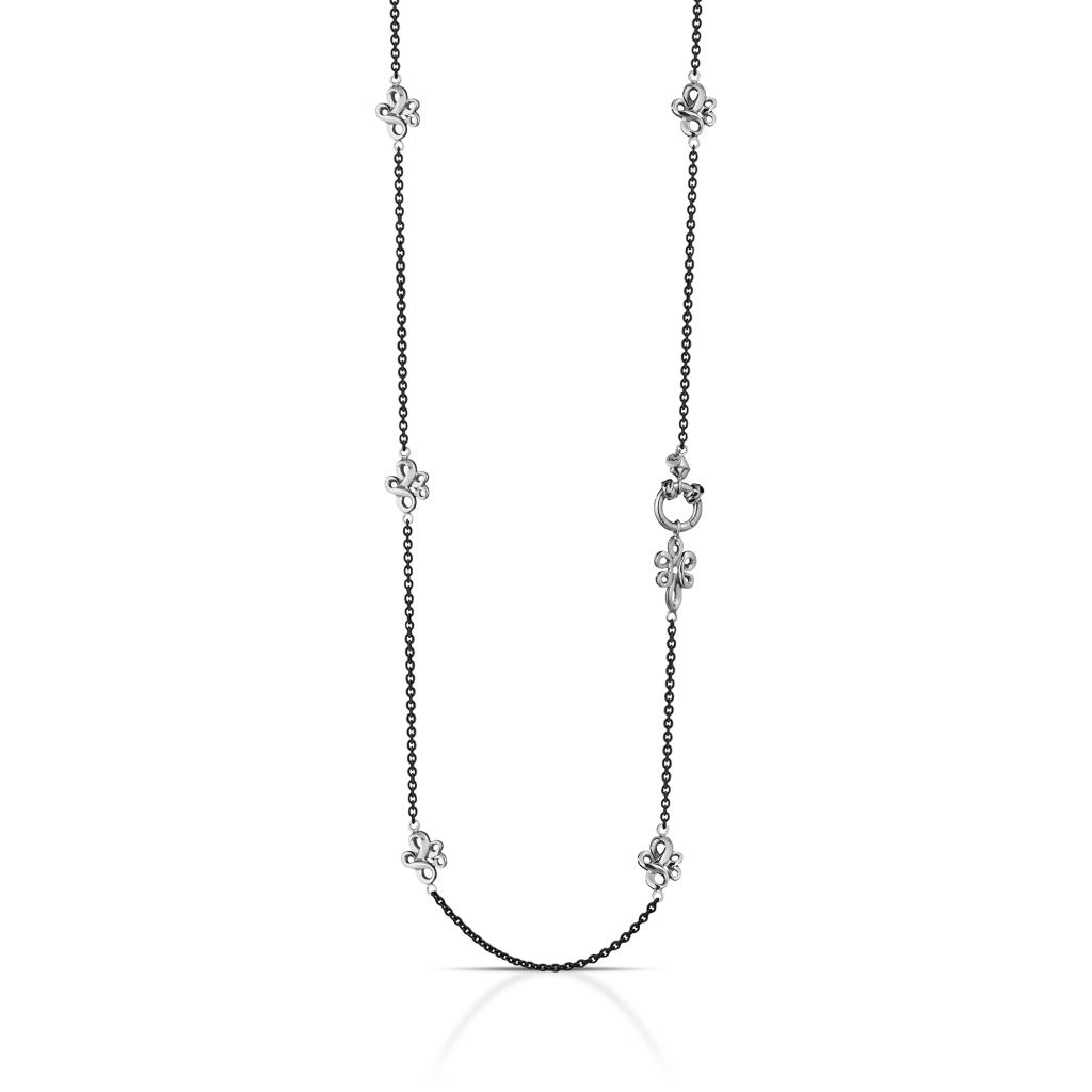  Collana lunga 90cm brunita con decori in argento 925 - MARESCA OFFICINE ORAFE