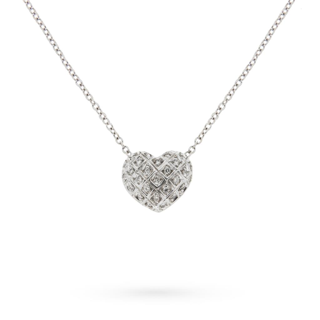 18kt white gold necklace of 40cm with heart in diamonds - LUSSO ITALIANO