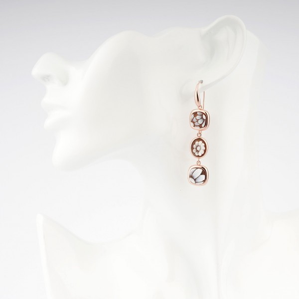 Orecchini in argento rosato pendenti con tre cammei - CAMEO ITALIANO