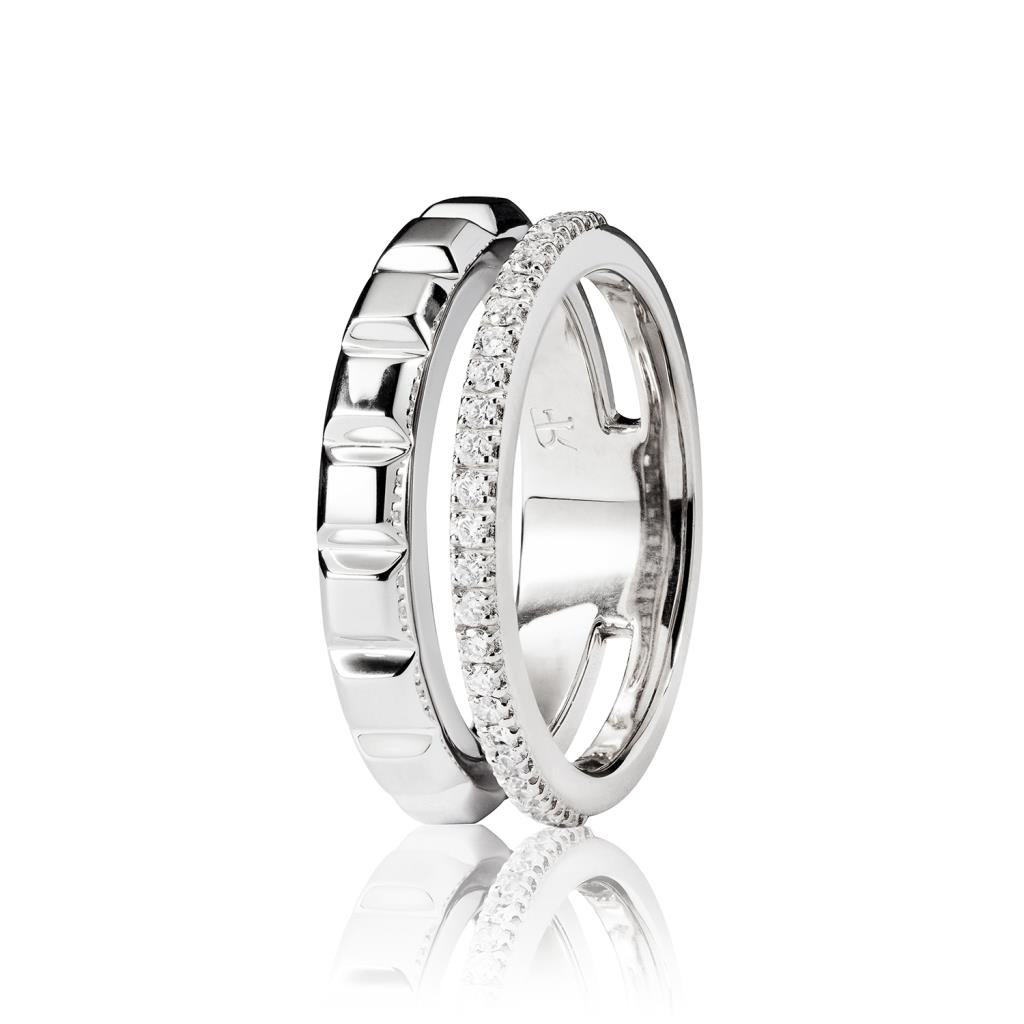 Double ring in white gold with studs and diamonds 0.24ct - RF JEWELS