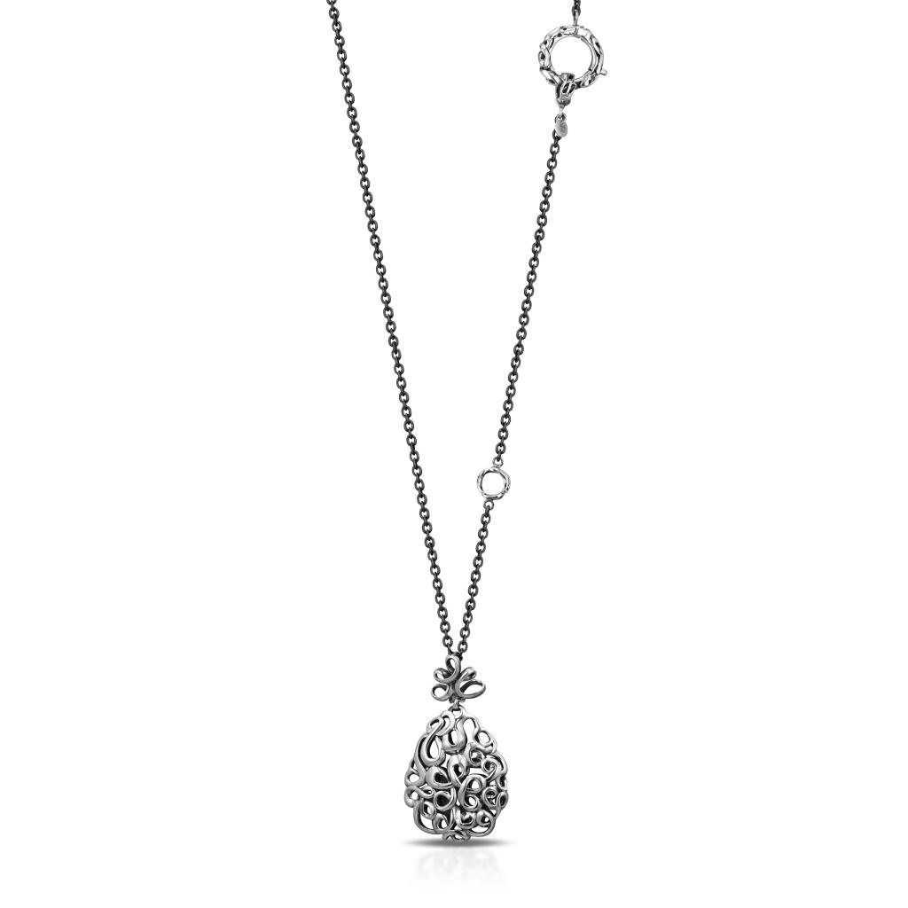  Necklace with burnished chain and drop pendant in 925 silver - MARESCA OFFICINE ORAFE