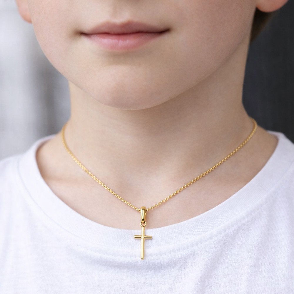  Croce ciondolo sottile oro giallo 7x15 mm - LUSSO ITALIANO