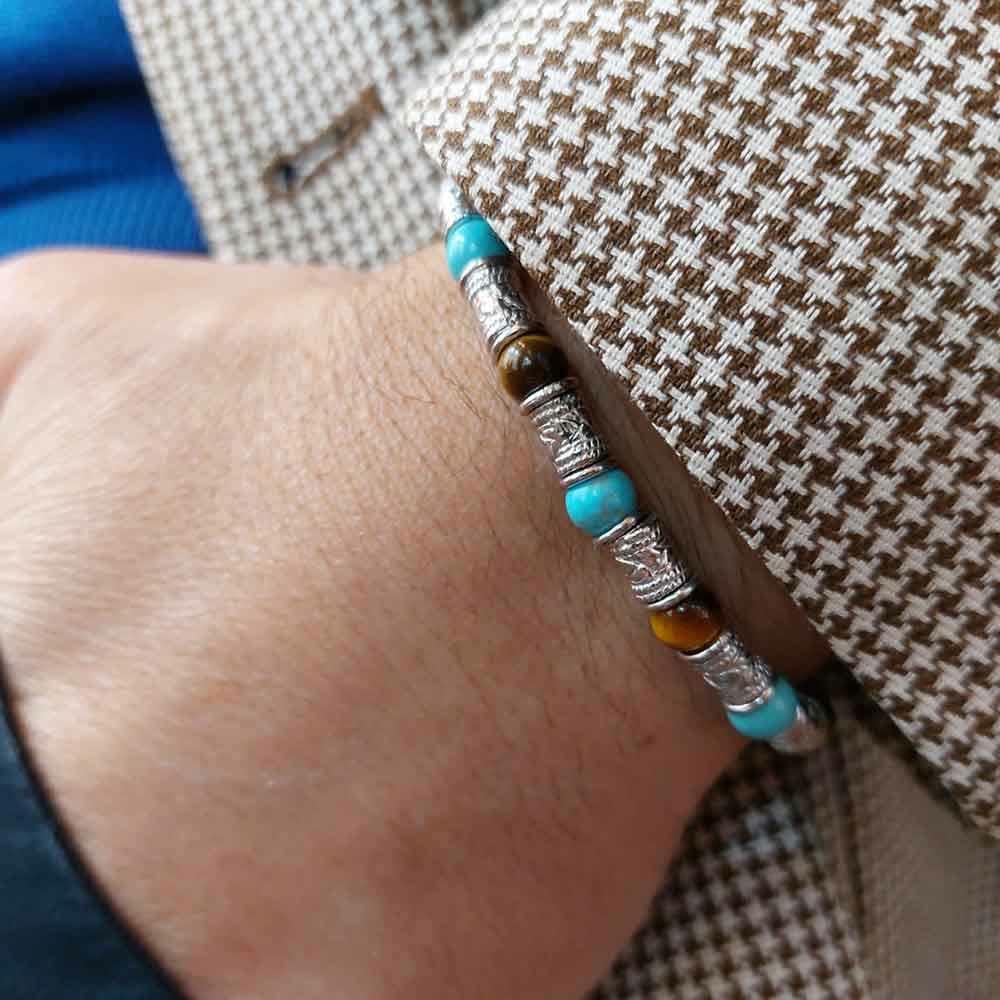  Siena Men's Bracelet Silver Aulite Tiger's Eye 19+3 cm - MARIA CRISTINA STERLING