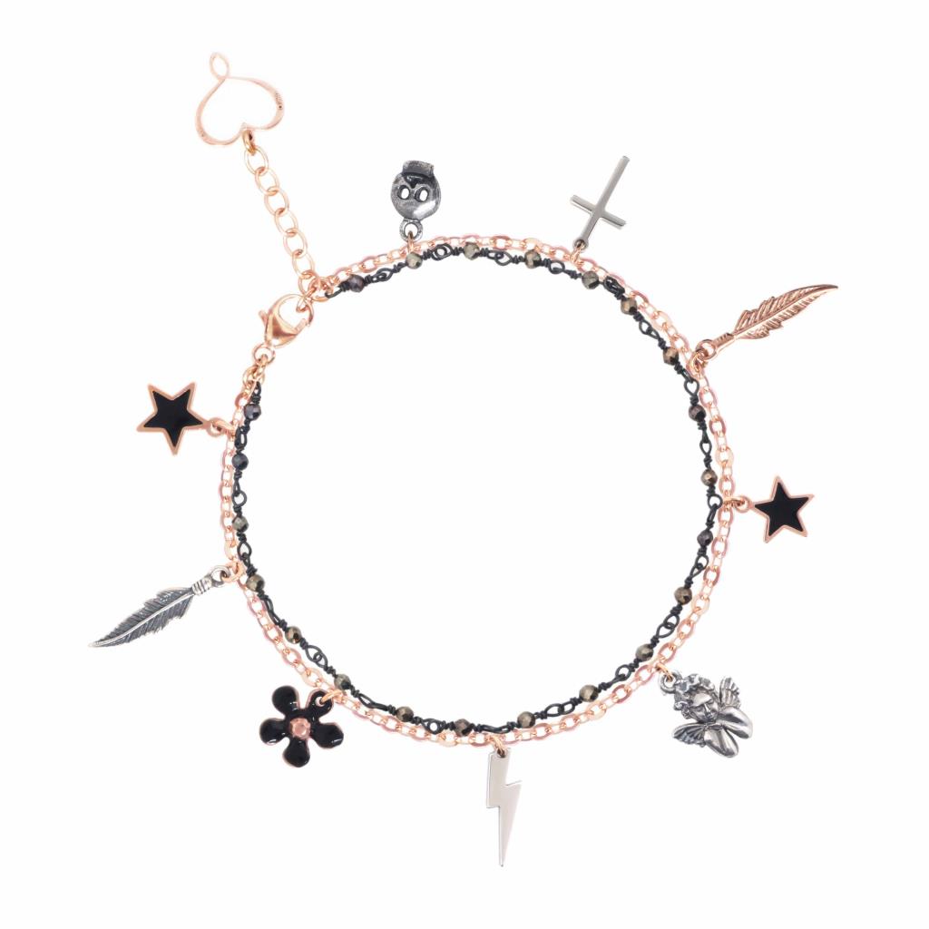 Bracciale con doppio filo con giondoli in argento 925 placcato oro rosa - MAMAN ET SOPHIE