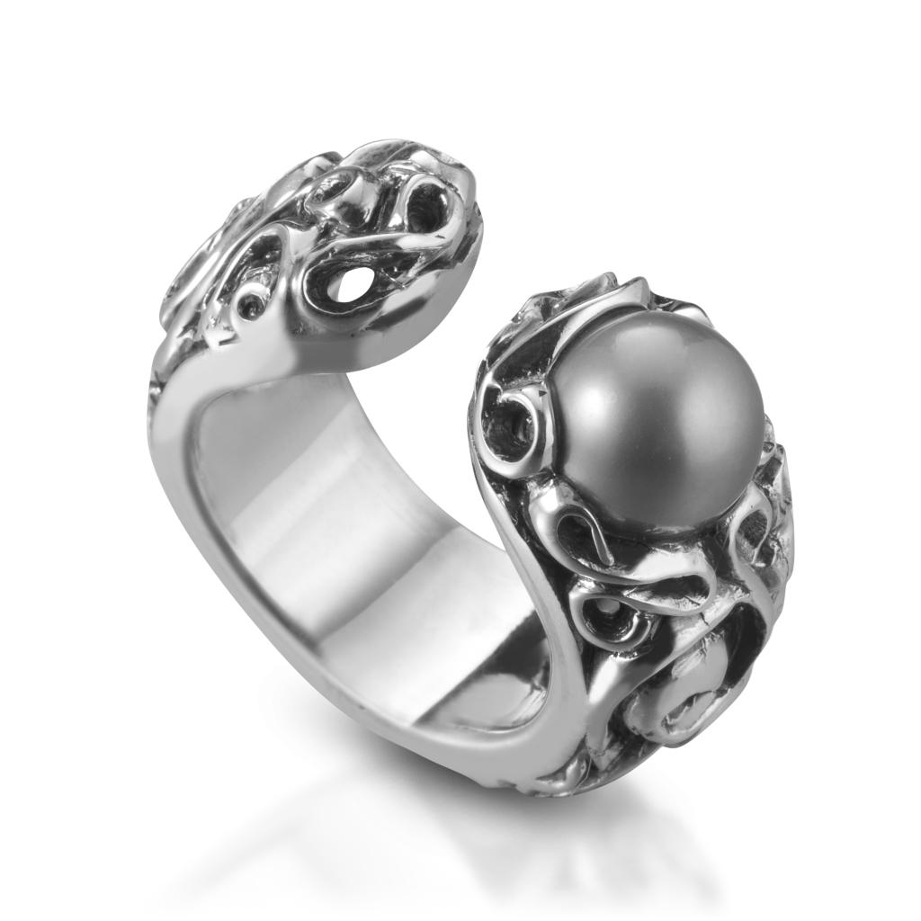 Anello fascetta in argento 925 con perla grigia - MARESCA OFFICINE ORAFE