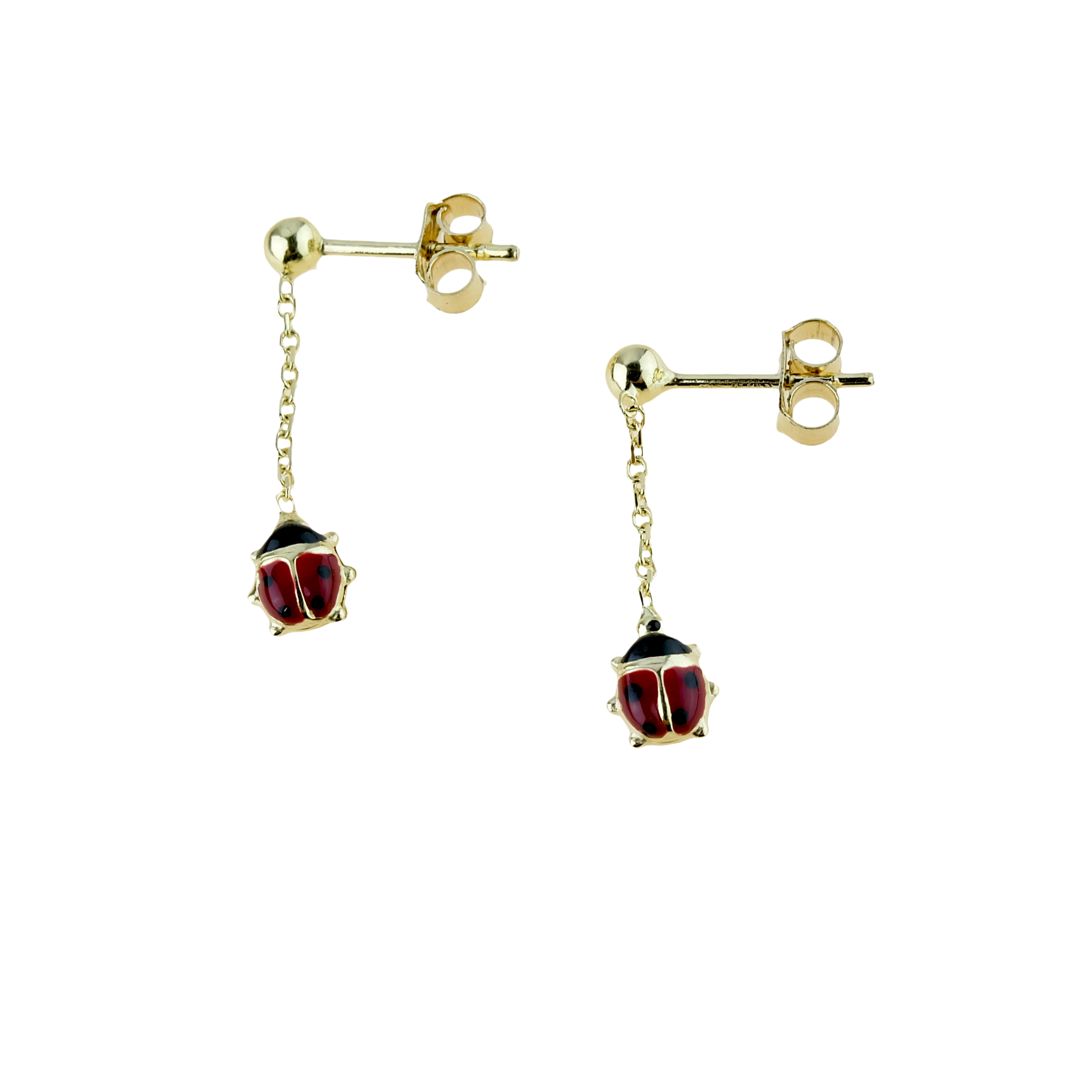 Orecchinin in oro con coccinelle pendenti smaltate