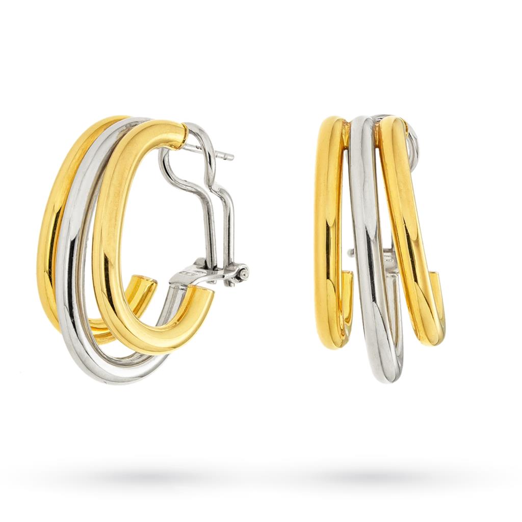 3 oval tubular yellow gold earrings with clips - 