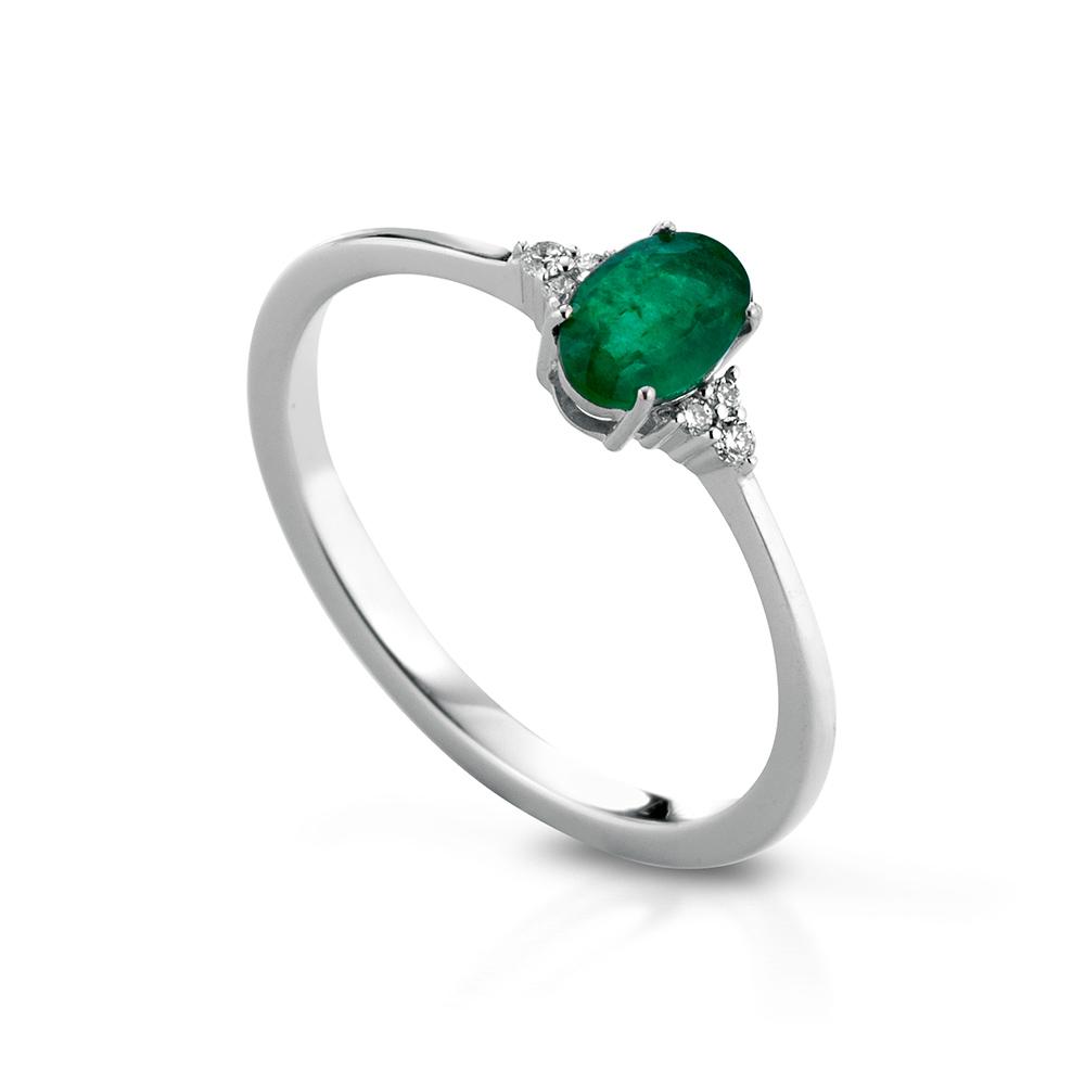 Gold ring with 0,42ct emerald and 0,04ct diamonds - LELUNE