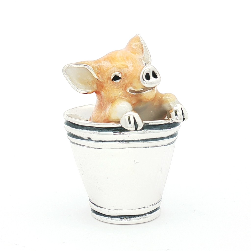 Maialino nel secchiello smaltato Soprammobile Medio ST123-2