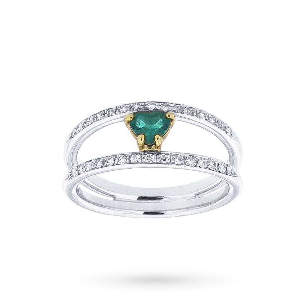Anello oro bianco cuore smeraldo 0,31ct diamanti 0,30ct - CICALA