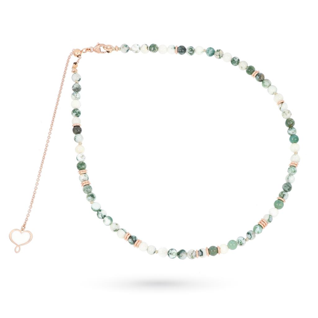Green agate choker necklace in pink silver - MAMAN ET SOPHIE