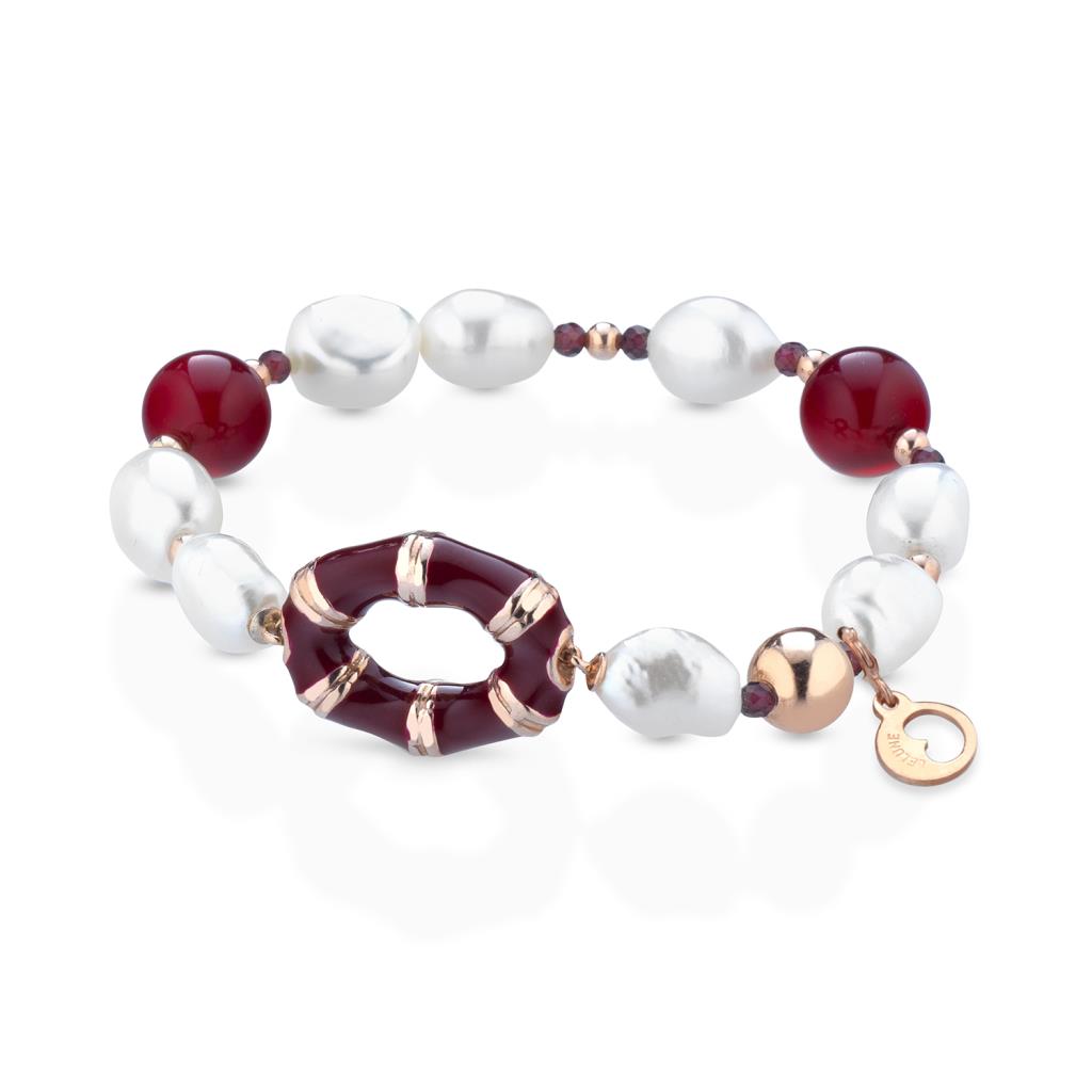 Bracciale elastico perle argento agata rossa - GLAMOUR