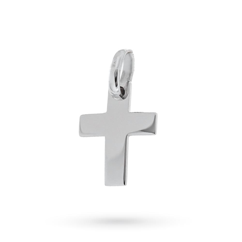 Smooth polished 18kt white gold flat cross pendant - LUSSO ITALIANO